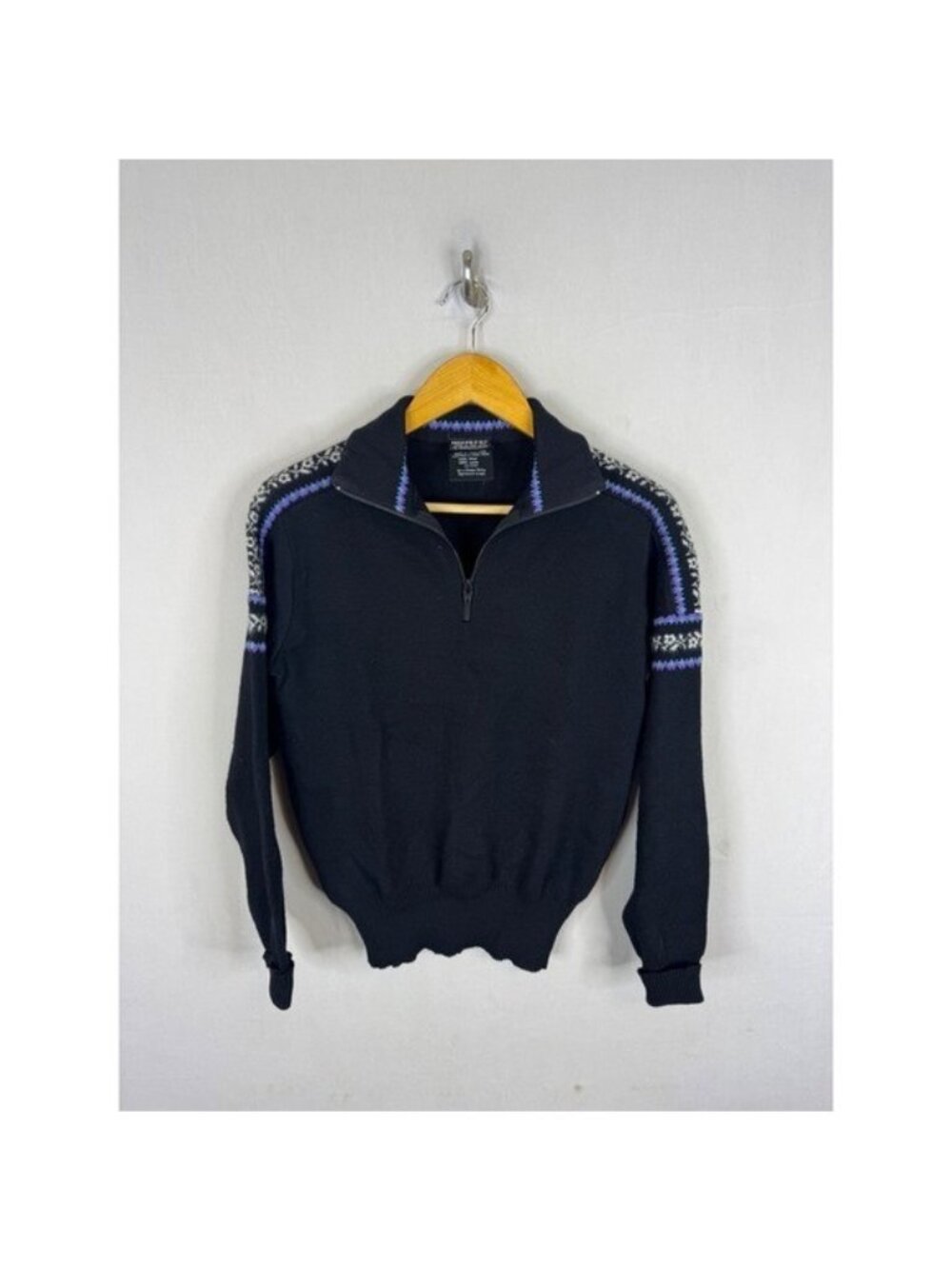 Vintage Meister Ski Womens M Black Wool Quarter Zip Fair Isle Nordic Sweater